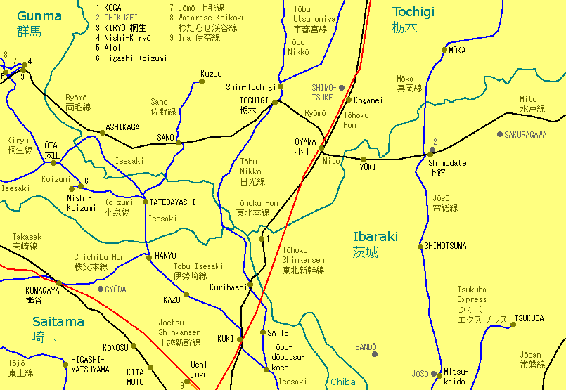Oyama Railway Map