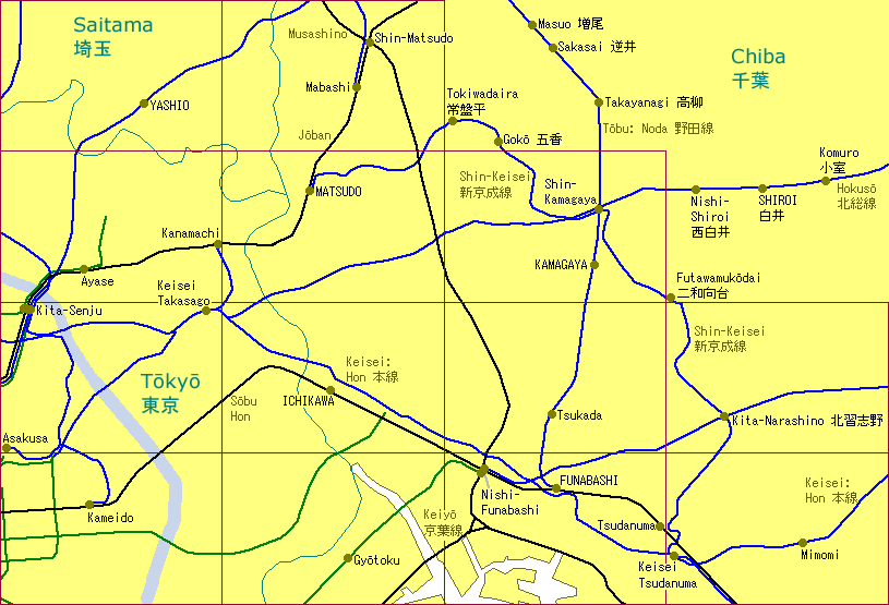 Matsudo - Funabashi Railway Map
