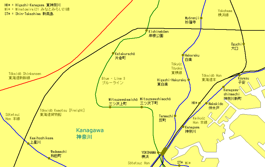 Yokohama NE Railway Map