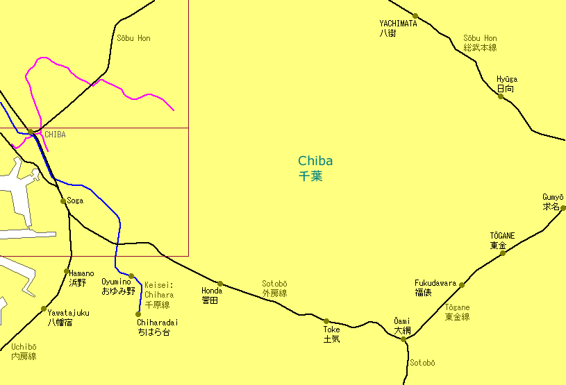 Chiba - Tōgane Railway Map