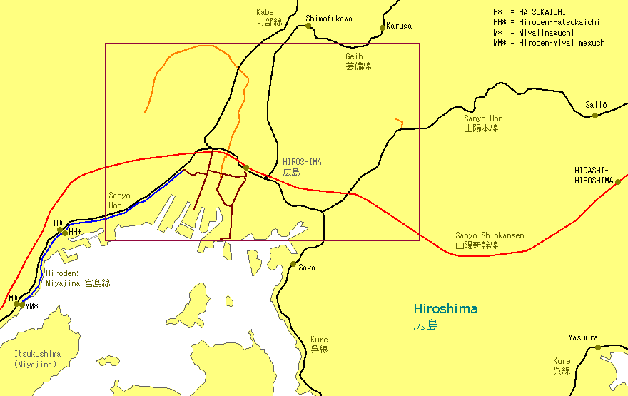 Greater Hiroshima City Railway Map