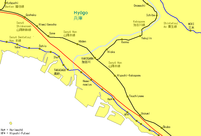 Kakogawa Railway Map