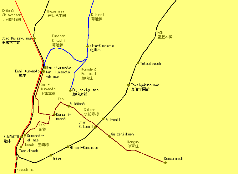 Kumamoto City Railway Map