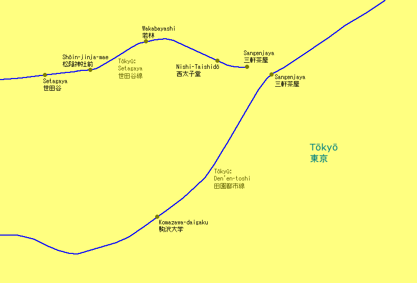 Sangenjaya Railway Map