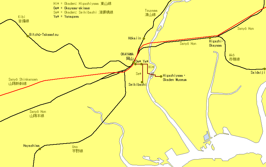 Okayama city Railway Map